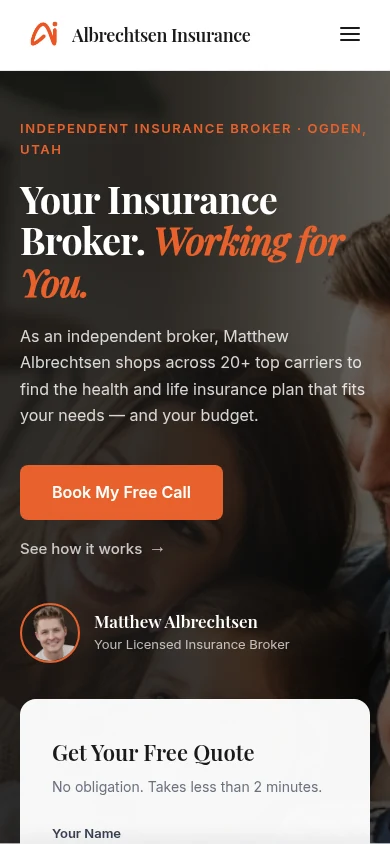 Albrechtsen Insurance website on a phone.