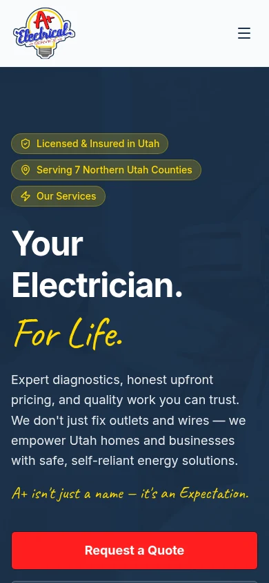 A+ Electrical Service website on a phone.
