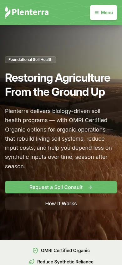 Plenterra website on a phone.